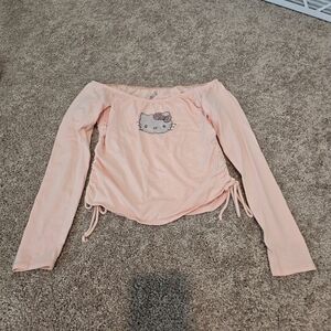 Hello Kitty Rhinestone Off-Shoulder Girls Long-Sleeve Top Medium